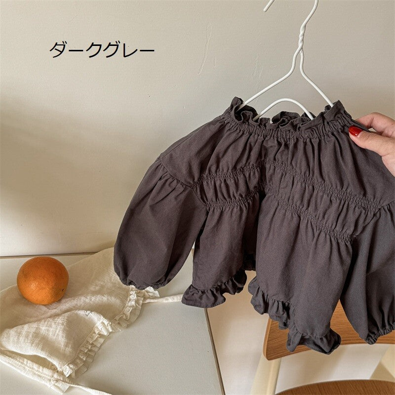 襟が可愛い!ベビー・キッズ用無地長袖シャツ
