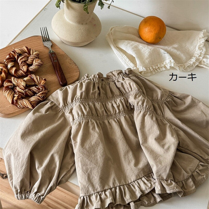 襟が可愛い!ベビー・キッズ用無地長袖シャツ