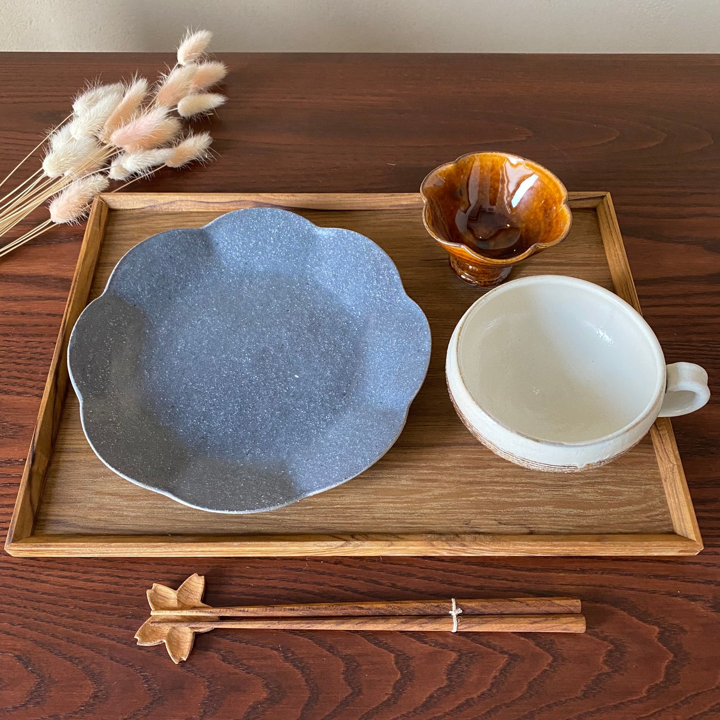 輪花皿 中 グレー釉|古谷製陶所(信楽焼 陶器)【古16】