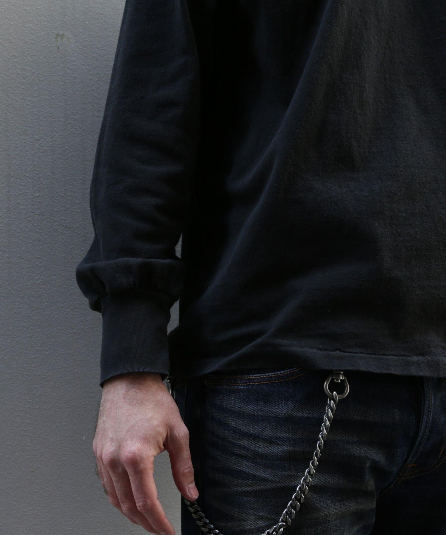 DRY COTTON JERSEY EMBROIDERY L/STEE／BLACK