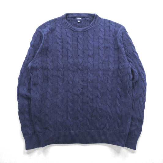 J.CREW フィッシャーマン アラン ニット セーター M ネイビー コットン ケーブル編み