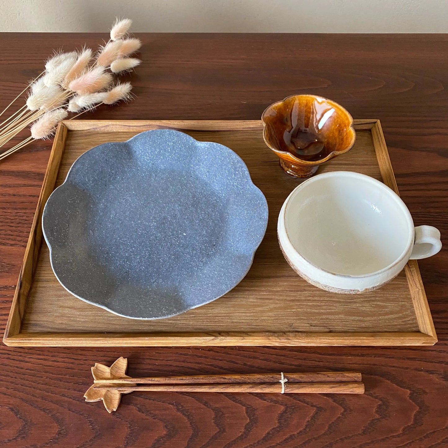 輪花皿 中 グレー釉｜古谷製陶所（信楽焼 陶器）【古16】