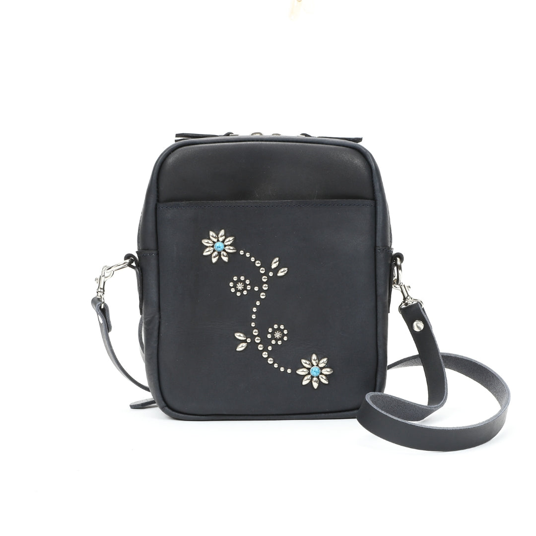 INDIGO LEATHER SHOULDER STADS BAG