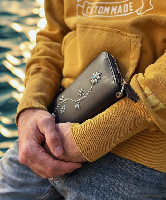 INDIGO LEATHER STADS WALLET (LONG)