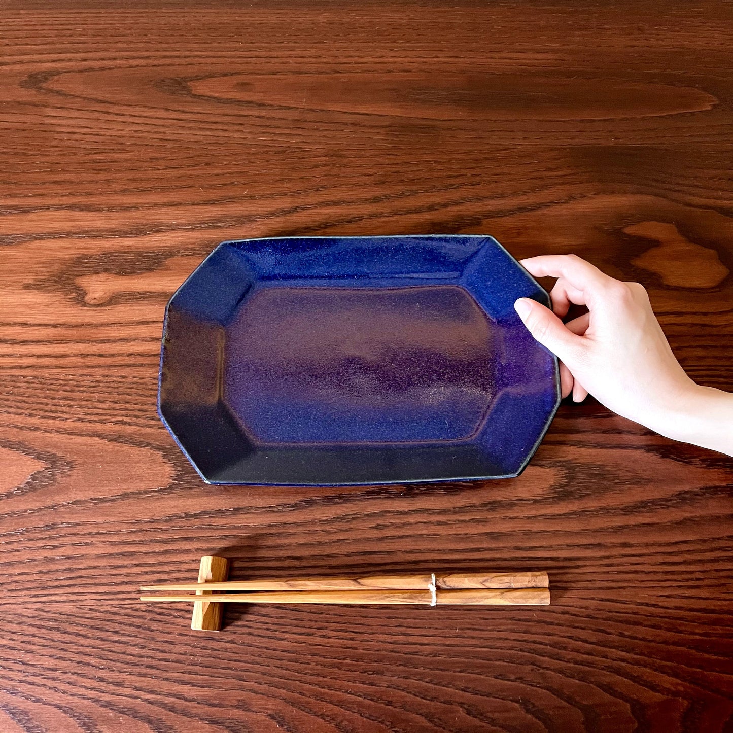 八角プレート 小 瑠璃釉｜古谷製陶所（信楽焼 陶器）【古35】