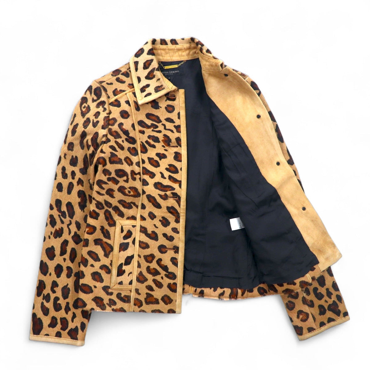 UNITED ARROWS SLITZ ハラコ ライダース ジャケット S ベージュ レオパード 牛革 総柄 アニマル