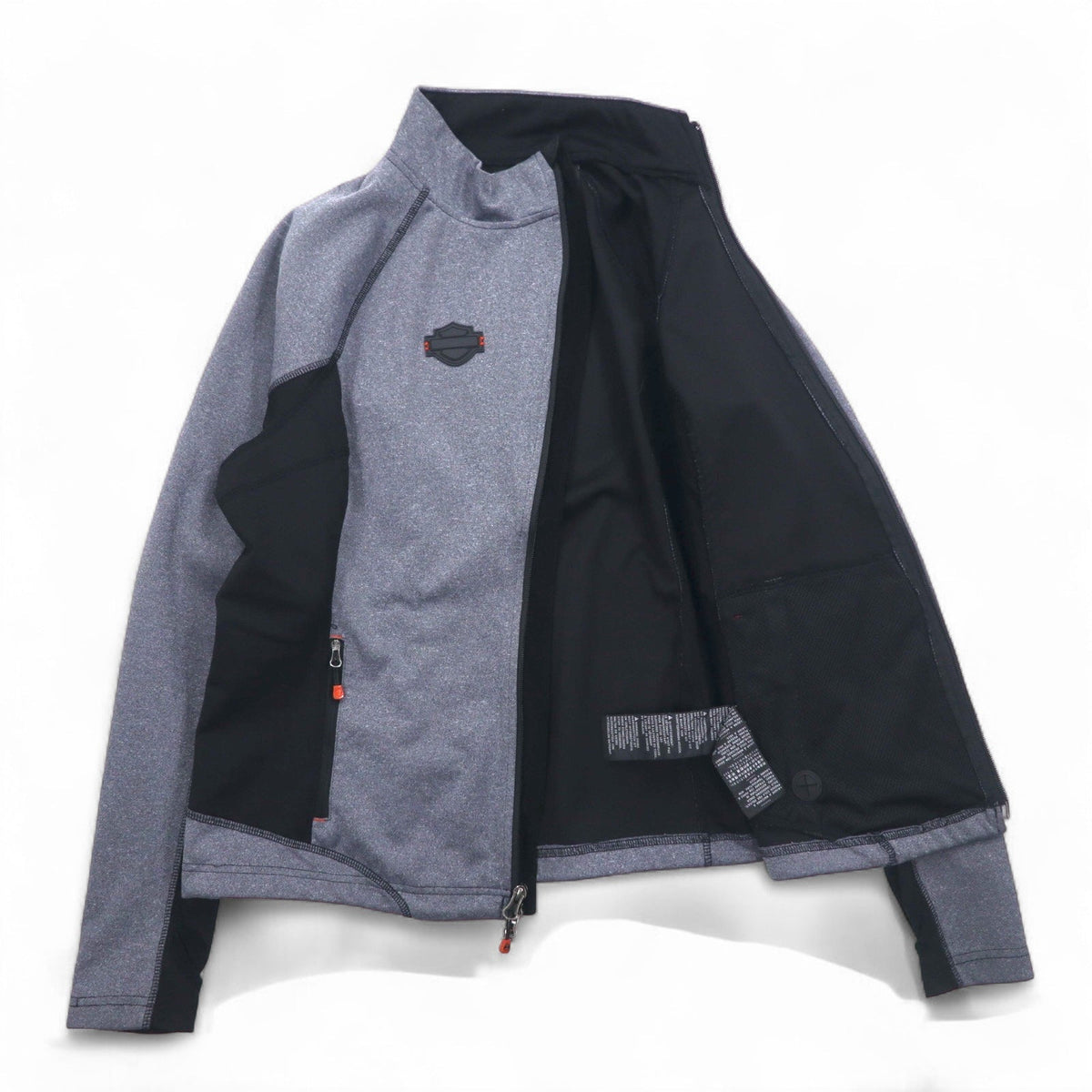 HARLEY DAVIDSON ソフトシェルジャケット ジャージ L グレー ストレッチ サムホール ダブルジップ