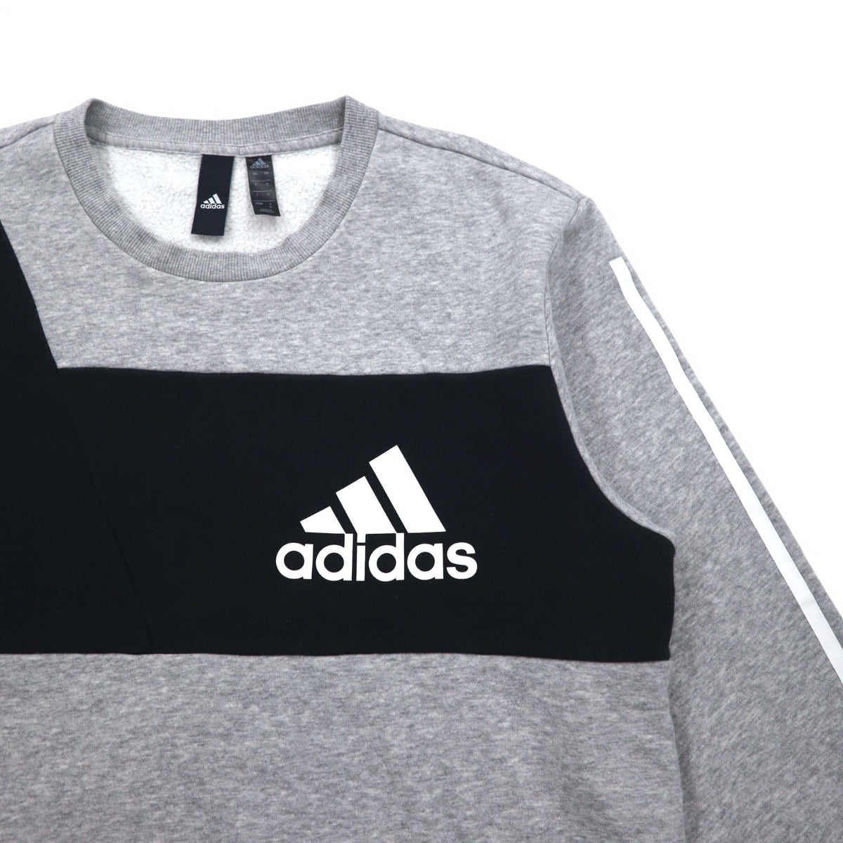 adidas スポーツ ID クルー スウェット XL グレー ブラック 裏起毛 3ストライプ Sport ID EB7589