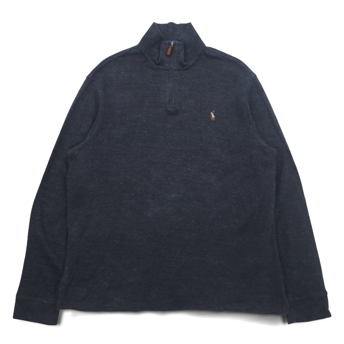 POLO RALPH LAUREN ハーフジップ リブニット スウェット XL グレー ESTATE RIB スモールポニー刺繍