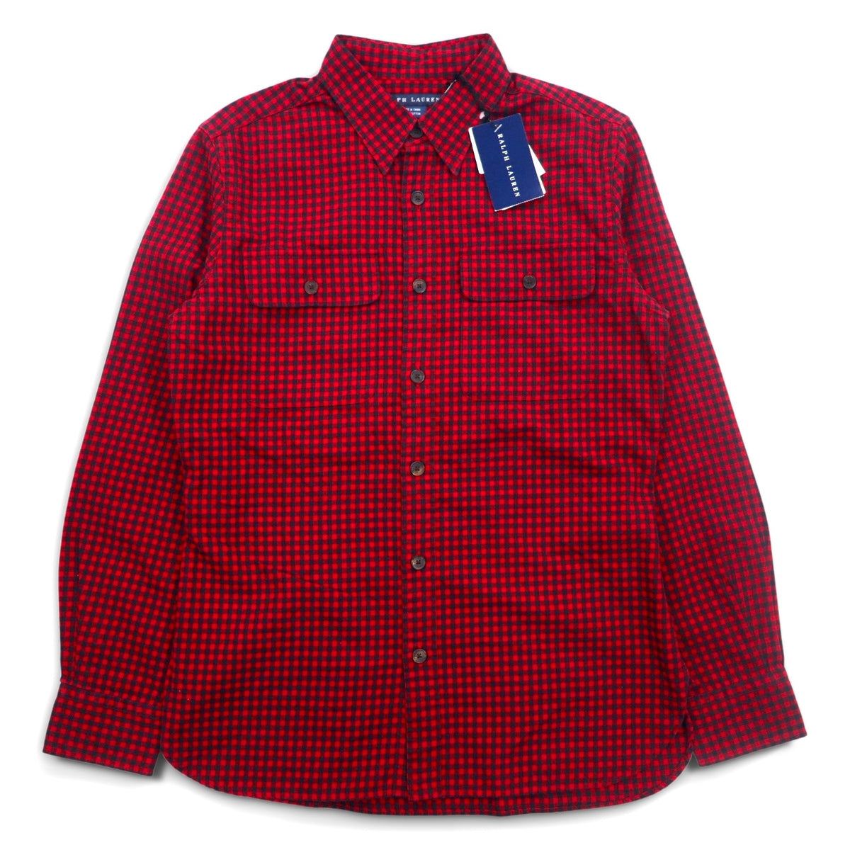 RALPH LAUREN フランネルシャツ XL レッド チェック レザー エルボーパッチ フラップポケット 未使用品
