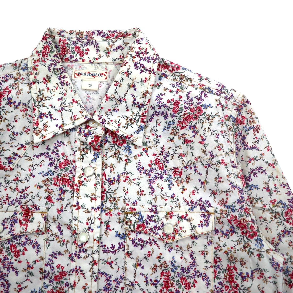 POLO JEANS CO. RALPH LAUREN 花柄 ウエスタンシャツ S ホワイト スナップボタン