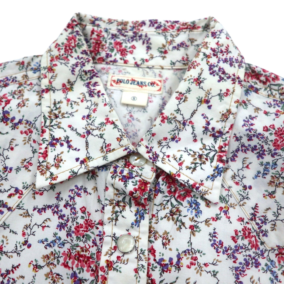 POLO JEANS CO. RALPH LAUREN 花柄 ウエスタンシャツ S ホワイト スナップボタン