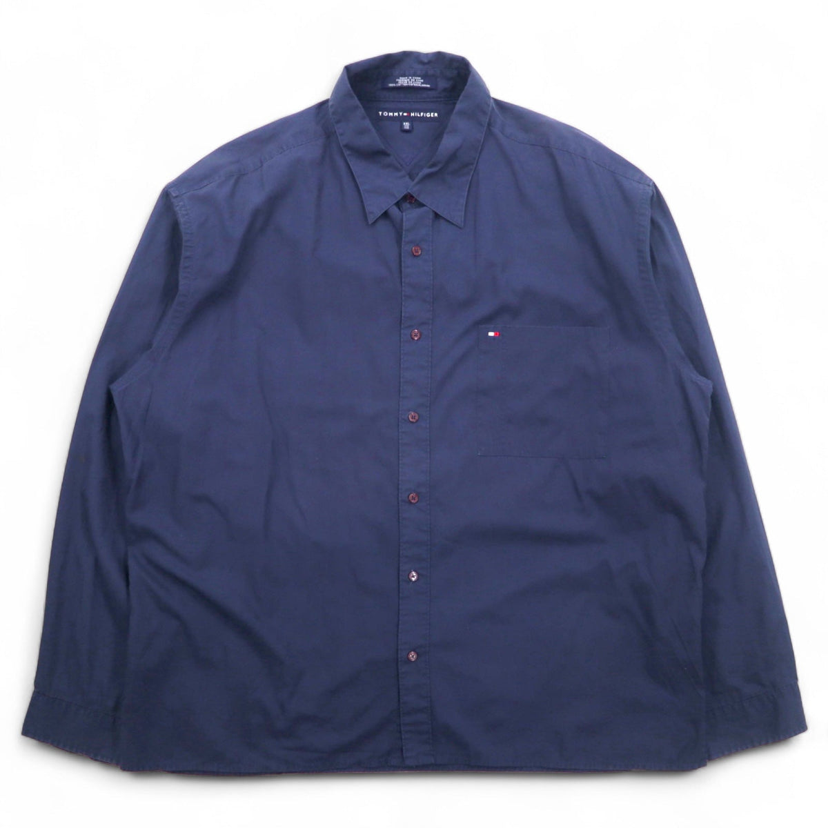 TOMMY HILFIGER 90年代 ドレスシャツ XXL ネイビー 胸ポケット ビッグサイズ ワンポイントロゴ