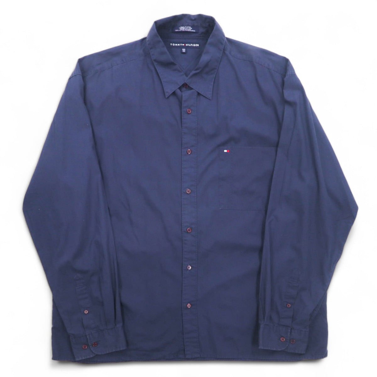 TOMMY HILFIGER 90年代 ドレスシャツ XXL ネイビー 胸ポケット ビッグサイズ ワンポイントロゴ