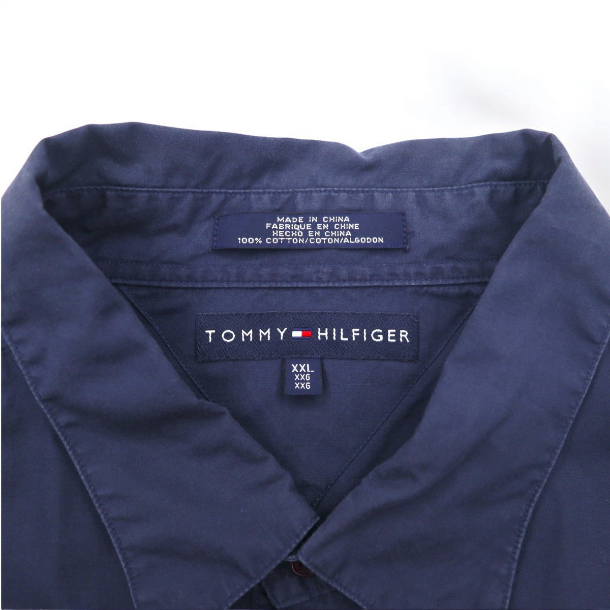 TOMMY HILFIGER 90年代 ドレスシャツ XXL ネイビー 胸ポケット ビッグサイズ ワンポイントロゴ