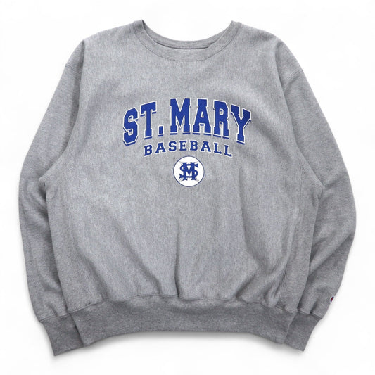 Champion プレミアム リバースウィーブ PREMIUM REVERSE WEAVE スウェット L グレー 裏起毛 カレッジプリント ST. MARY BASEBALL 3段プリント アーチロゴ エルサルバドル製