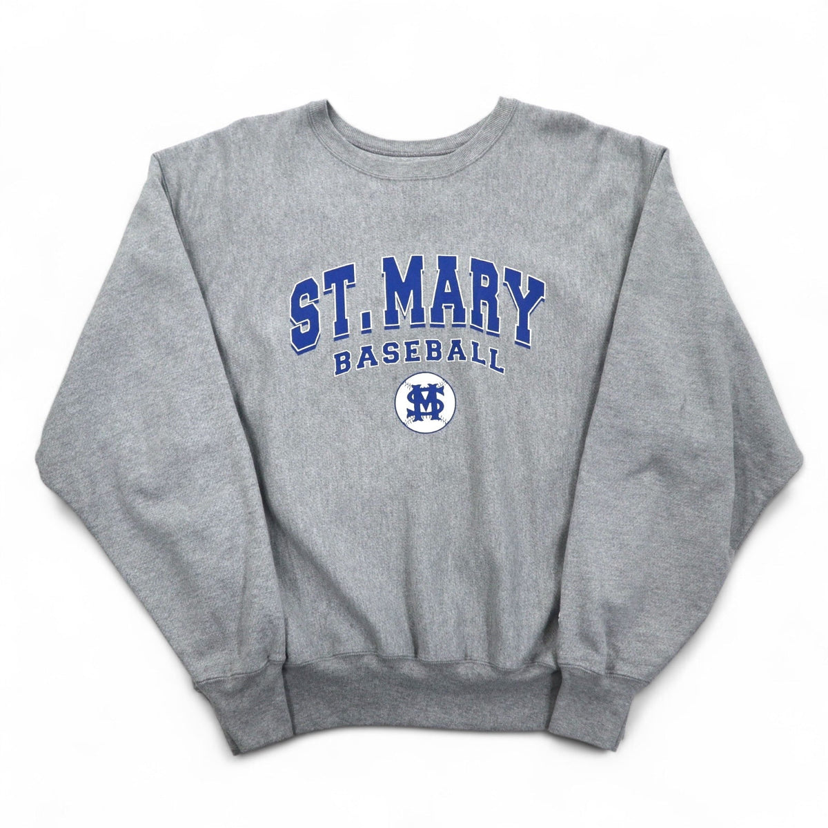 Champion プレミアム リバースウィーブ PREMIUM REVERSE WEAVE スウェット L グレー 裏起毛 カレッジプリント ST. MARY BASEBALL 3段プリント アーチロゴ エルサルバドル製
