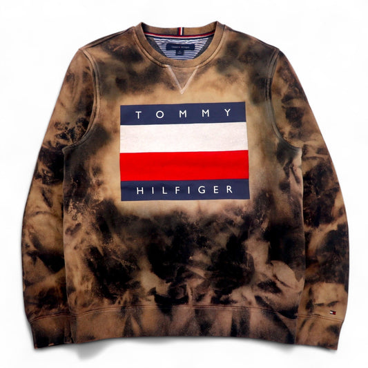 TOMMY HILFIGER タイダイ 前V スウェット M ブラック プリント フラッグロゴ