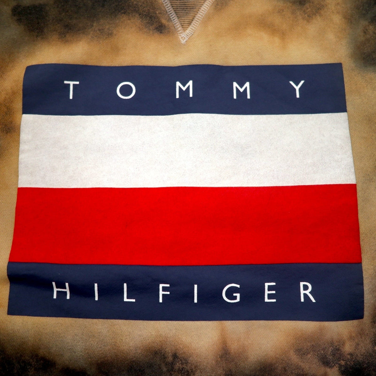 TOMMY HILFIGER タイダイ 前V スウェット M ブラック プリント フラッグロゴ