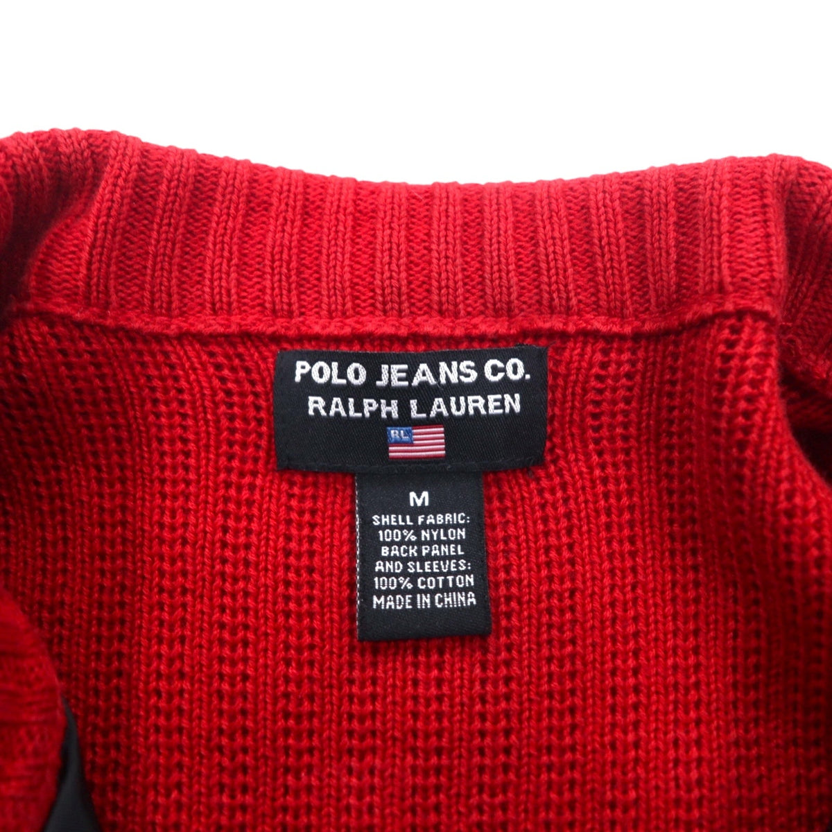 POLO JEANS CO. RALPH LAUREN 90年代 ナイロン切替 ドライバーズニット ジャケット M レッド