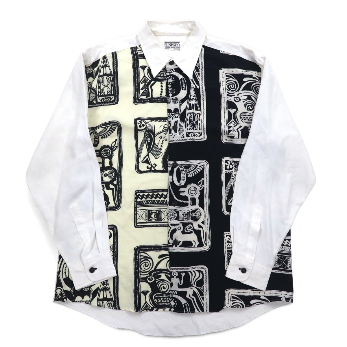 Vintage 90s Japan Made Retro Shirt 90年代 SUNPATIO ポリシャツ FREE ホワイト 総柄 日本製