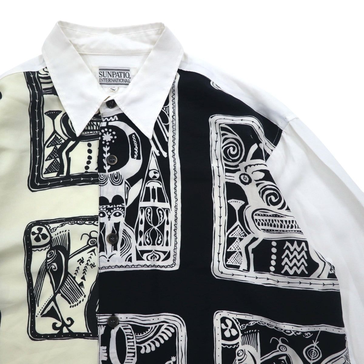 Vintage 90s Japan Made Retro Shirt 90年代 SUNPATIO ポリシャツ FREE ホワイト 総柄 日本製
