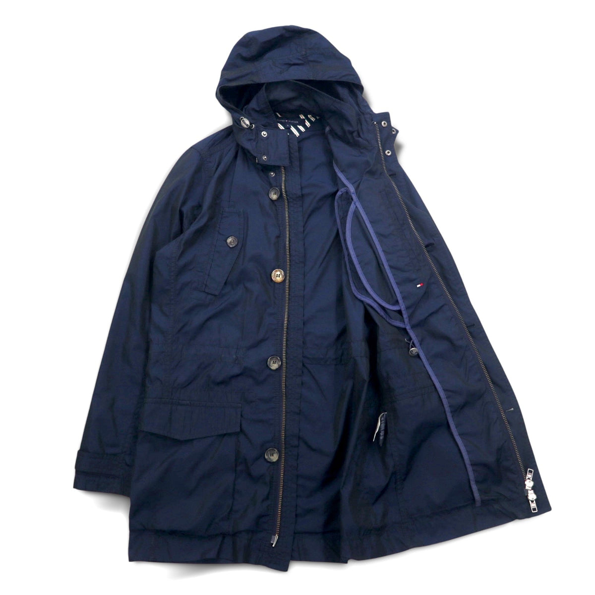 TOMMY HILFIGER 00年代 モッズコート フィールドパーカー S ドローコード フード着脱式 ダブルジップ