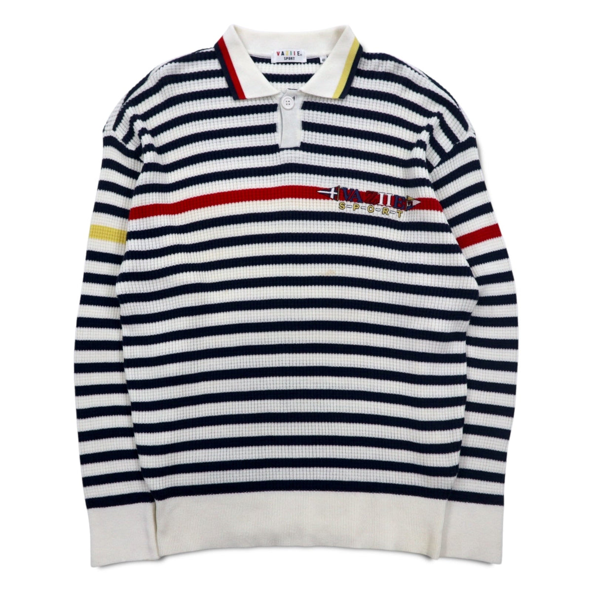 Vintage 90s Retro Preppy Polo Sweater VAZIIE SPORT 90年代 ポロ ワッフルニット L ボーダー コットン ロゴ刺繍 日本製