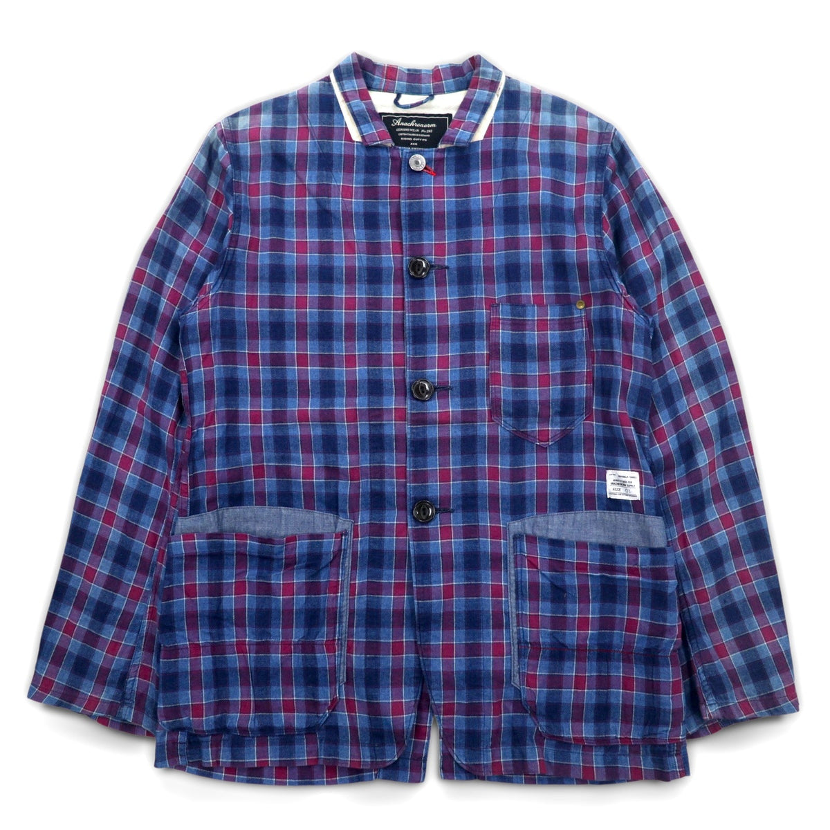Anachronorm カバーオール シャツ ジャケット S ブルー チェック コットン 日本製