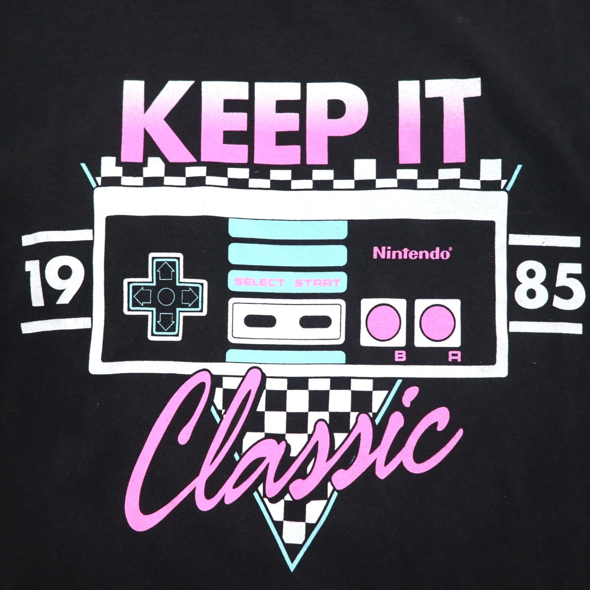 NINTENDO 1985 任天堂 ロングスリーブTシャツ ロンT M ブラック 袖プリント フラッグチェック