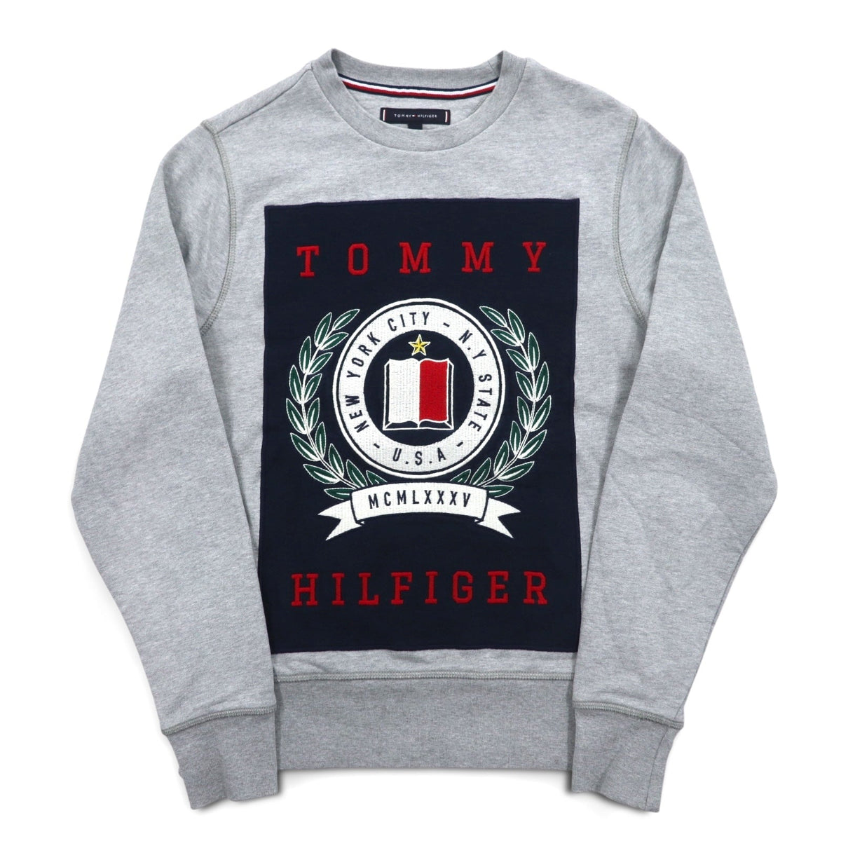 TOMMY HILFIGER プリント クルーネック スウェット S グレー コットン MW0MW09466
