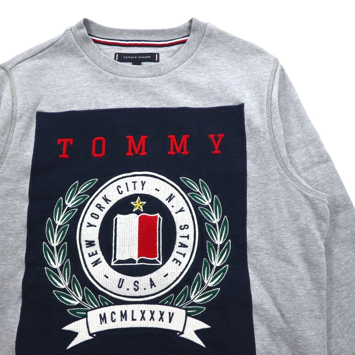 TOMMY HILFIGER プリント クルーネック スウェット S グレー コットン MW0MW09466