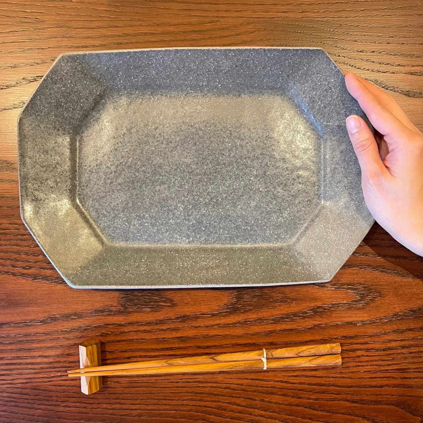 八角プレート 大 グレー釉｜古谷製陶所（信楽焼 陶器）【古72】