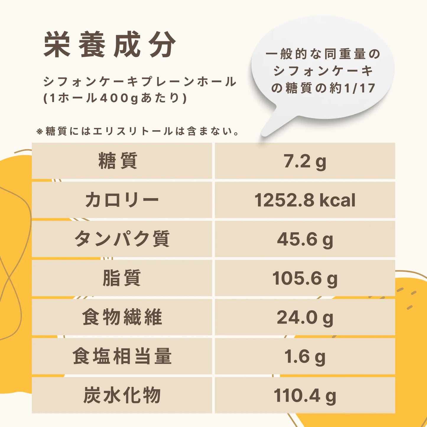 シフォンケーキプレーン ホール　糖質7.2g/1ホール